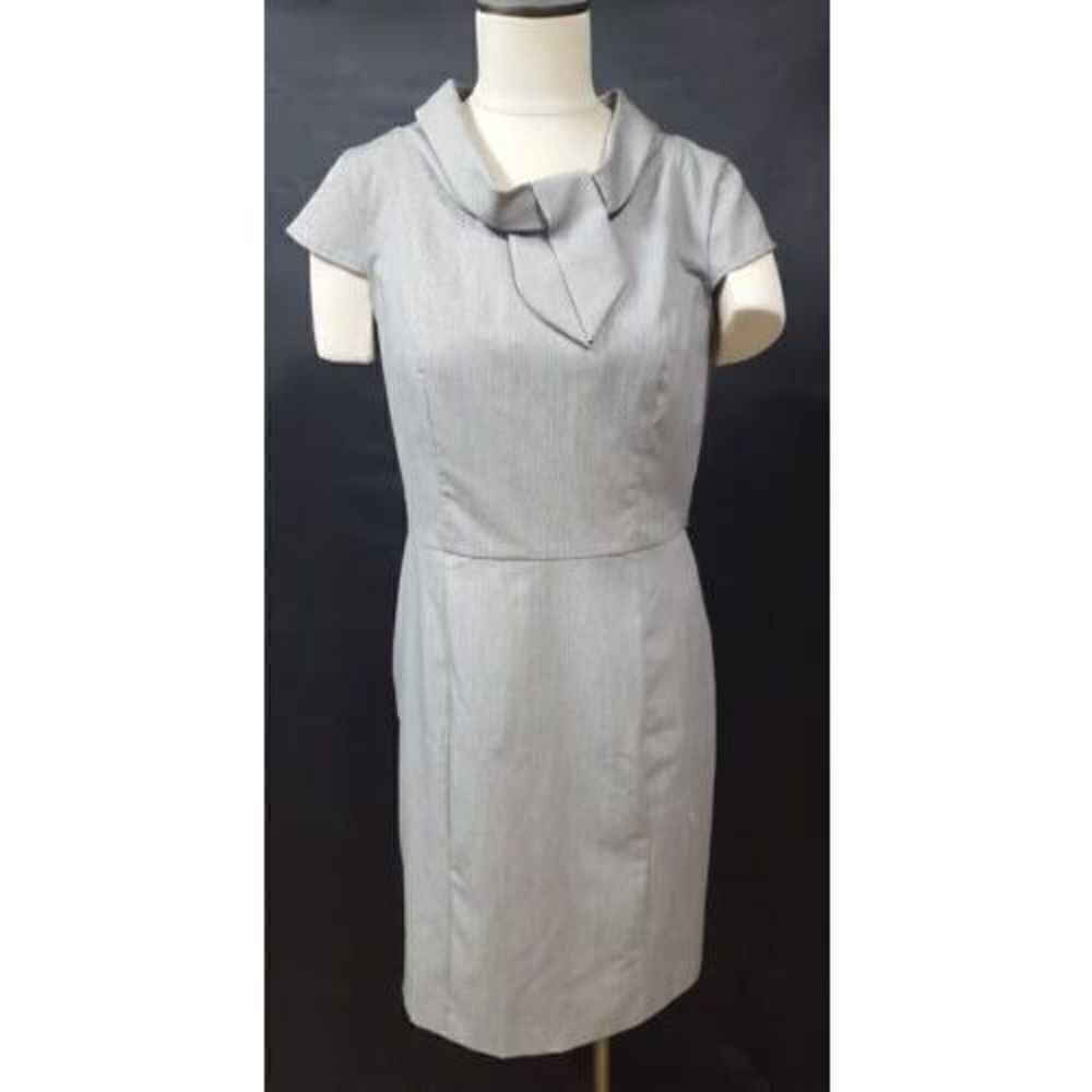 AA Studio Size 10 Gray Sheath Dress Collar Tie Cap Sleeve Career Conservative…